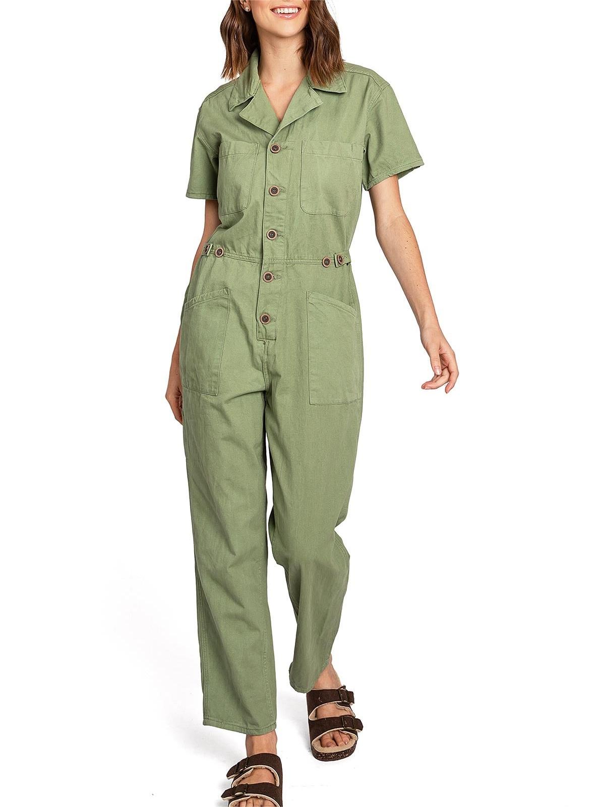 Olive Green Utility Short - Sleeve Jumpsuit
