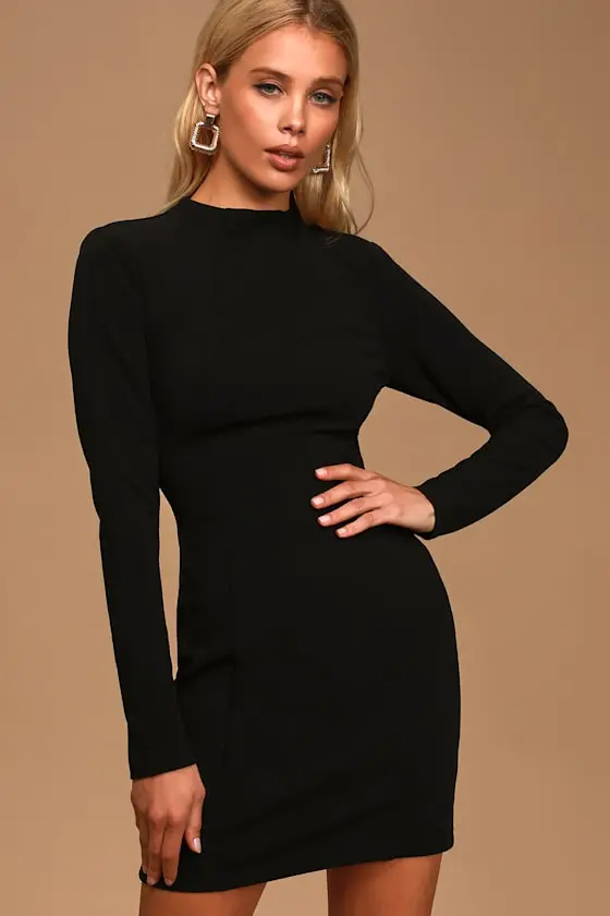 All That You Wish For Black Mock Neck Cutout Bodycon Dress