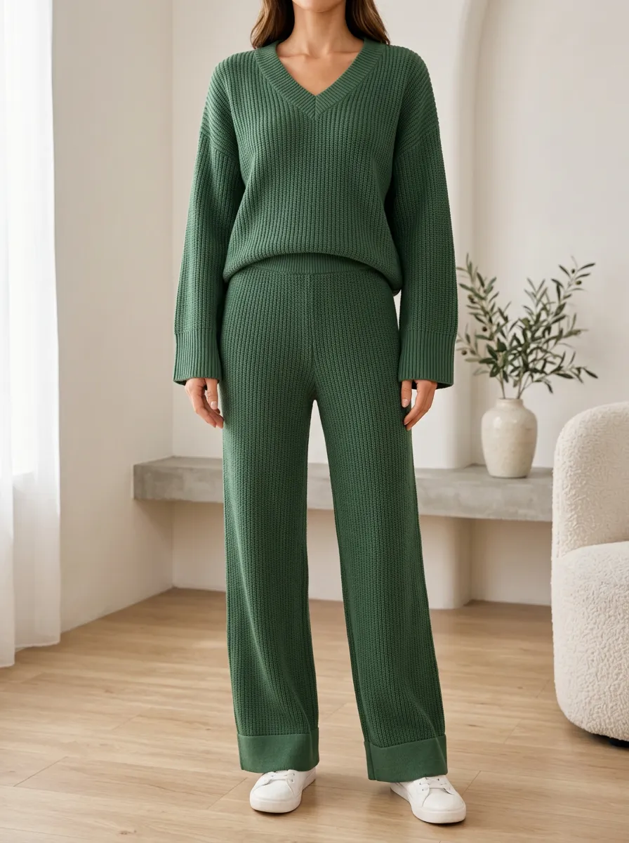 Uncomplicated Matching Knit Top and Matching Bottom Knitwear Set