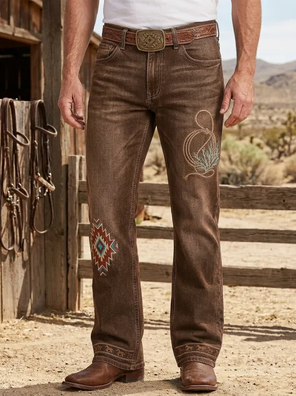 Men's Western Cowboy Lasso Geometric Jeans