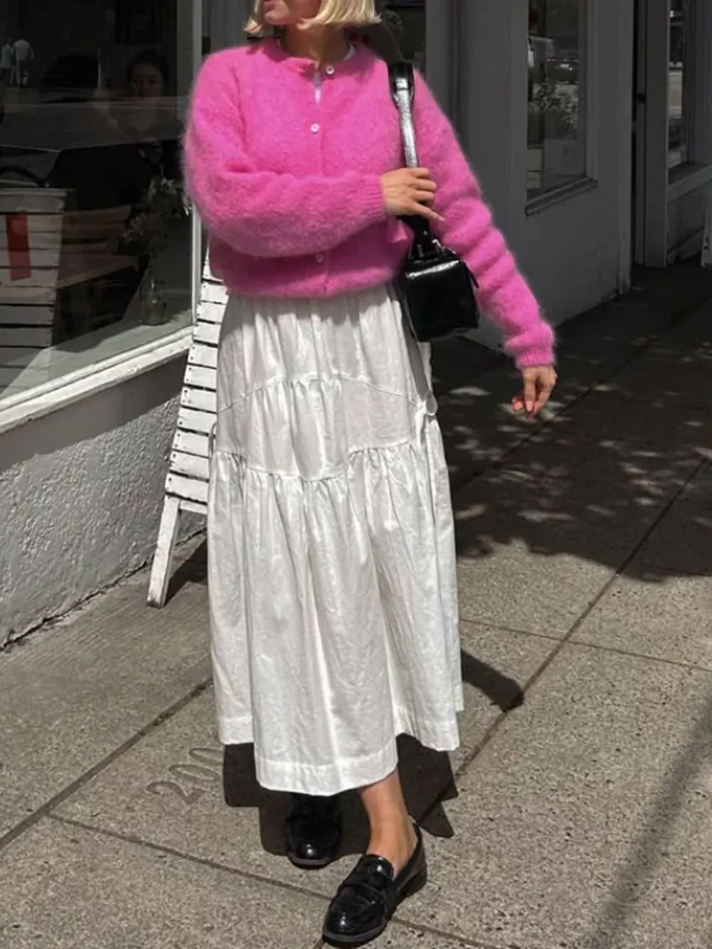 Casual Style Cardigan Rose Pink