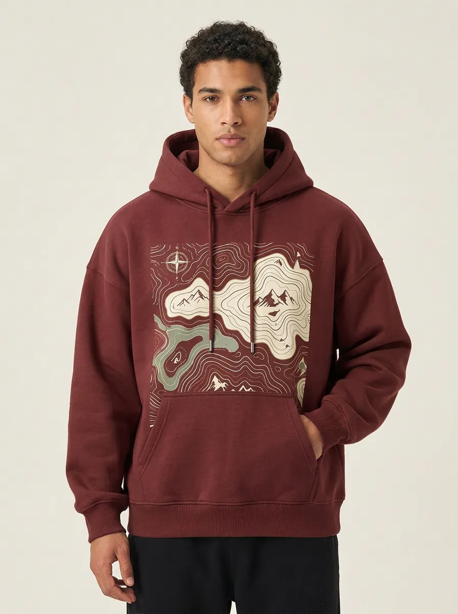 Men's Trail Hiking Adventure Topographic Graphic Hoodie