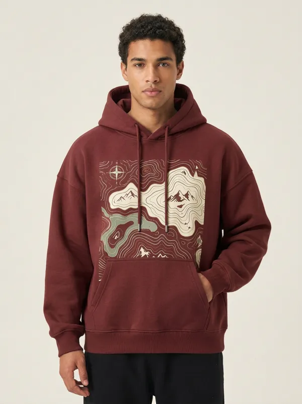 Men's Trail Hiking Adventure Topographic Graphic Hoodie