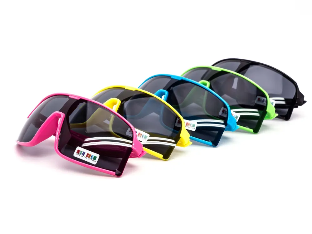 12-Pack Kids Neon Sport Shield Wraparound Dark Lens Sunglasses