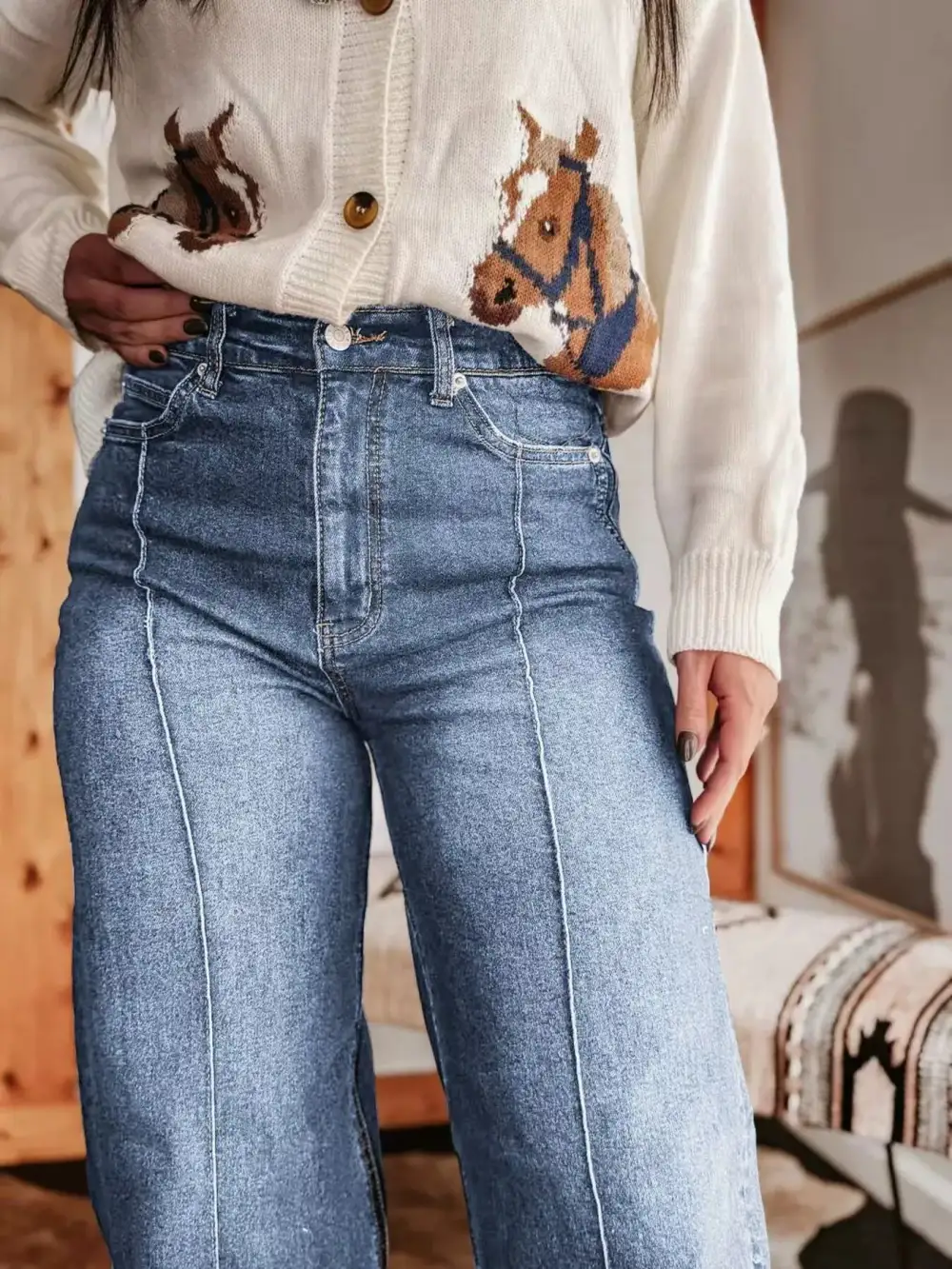 Pocketed High Waist Wide Leg Denim Jeans
