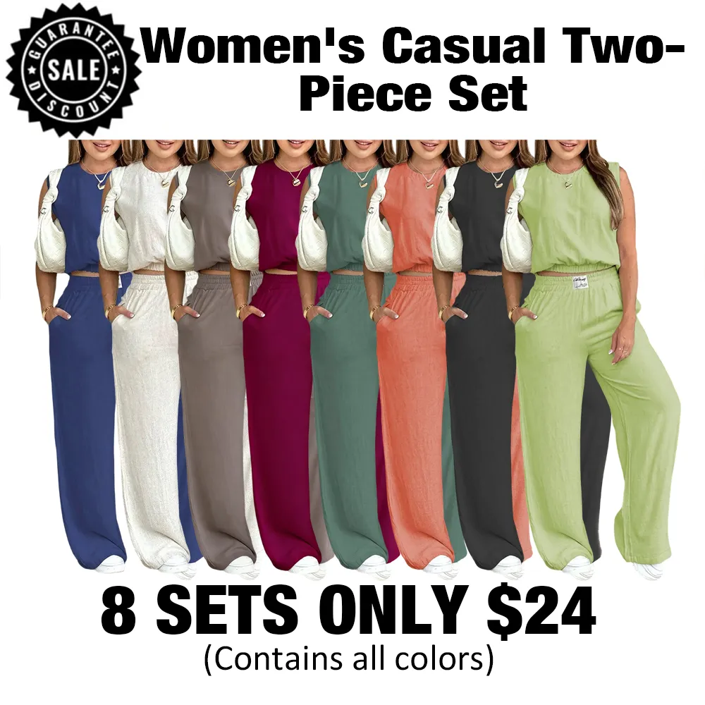 Women's Two-Piece Solid Color Vest And Wide-Leg Pants Set