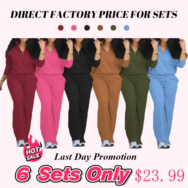 Women's Solid Half Placket Split Hem Pants Set
