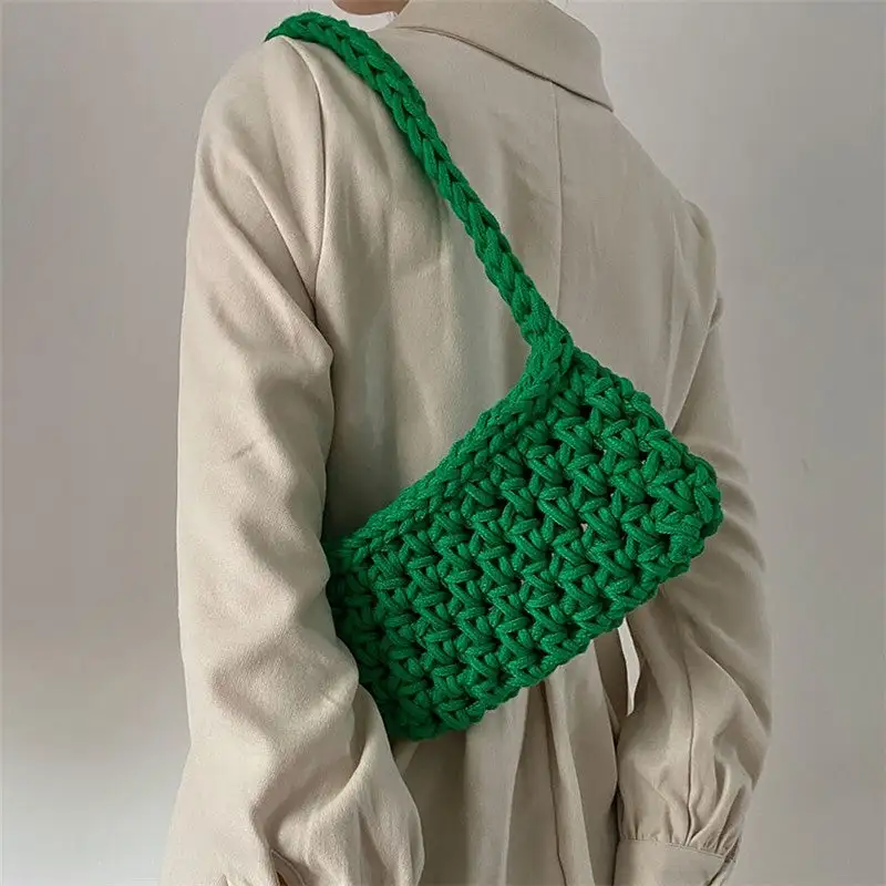 Solid Crochet Knitted Shoulder Bag