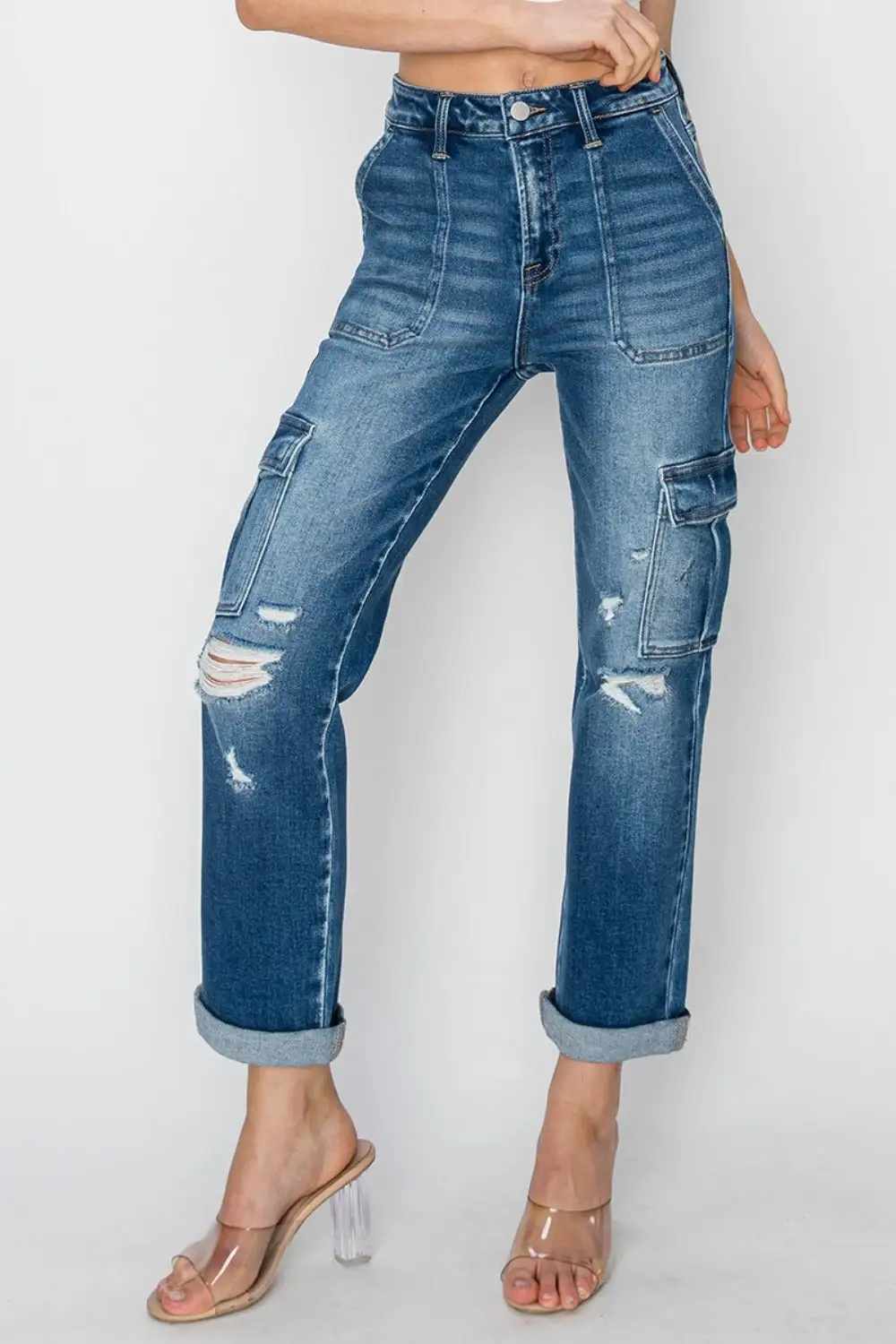 Subtle Texture Short Sleeve Denim Jeans