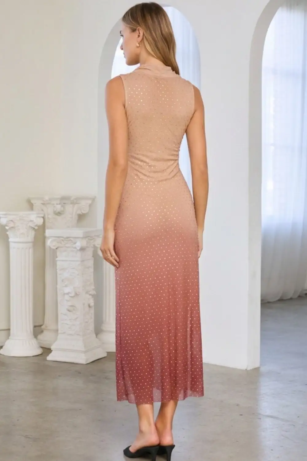 Embellished Mesh Cowl Neck Dress