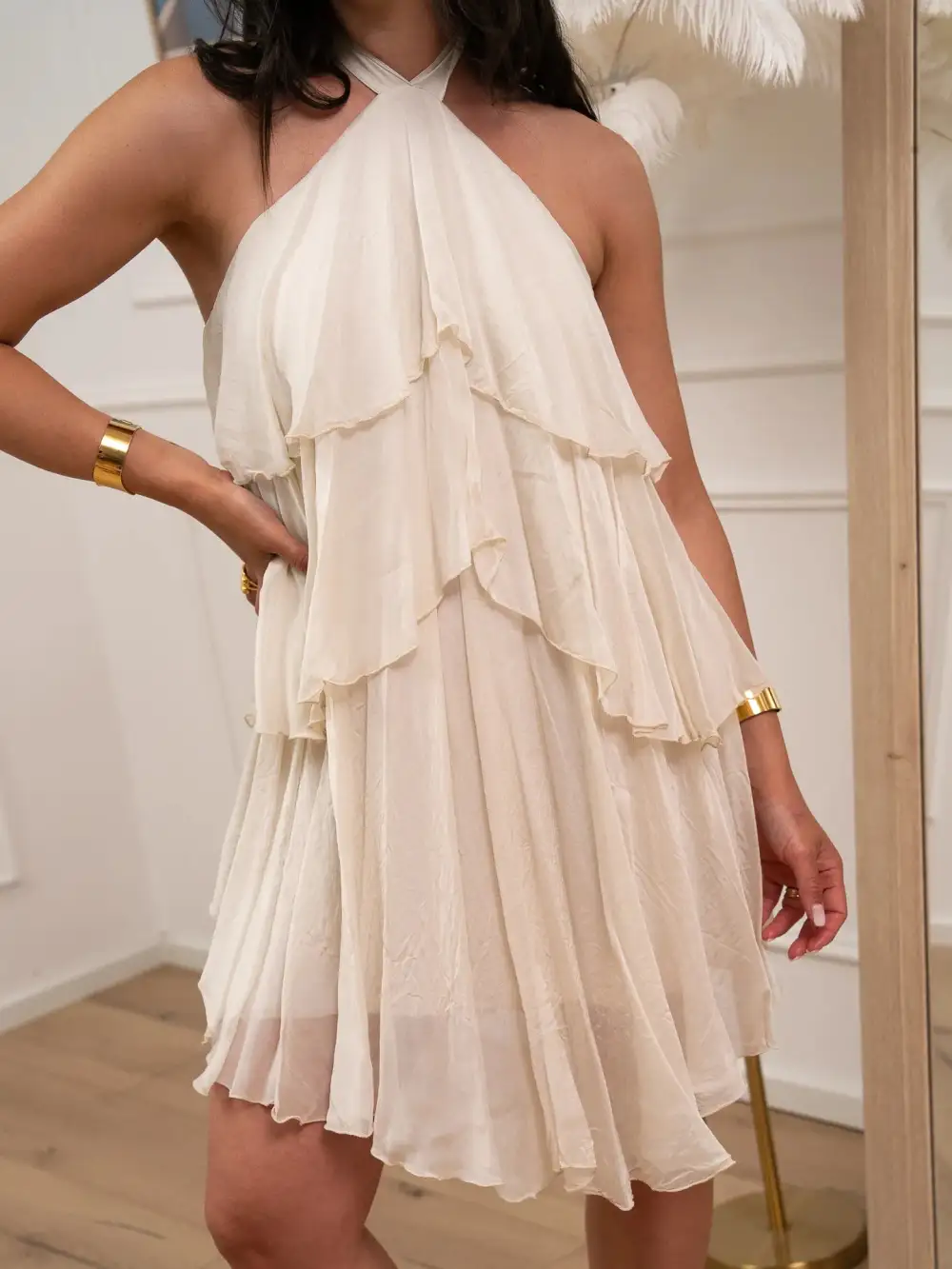 Crisp Mini Halter Dress
