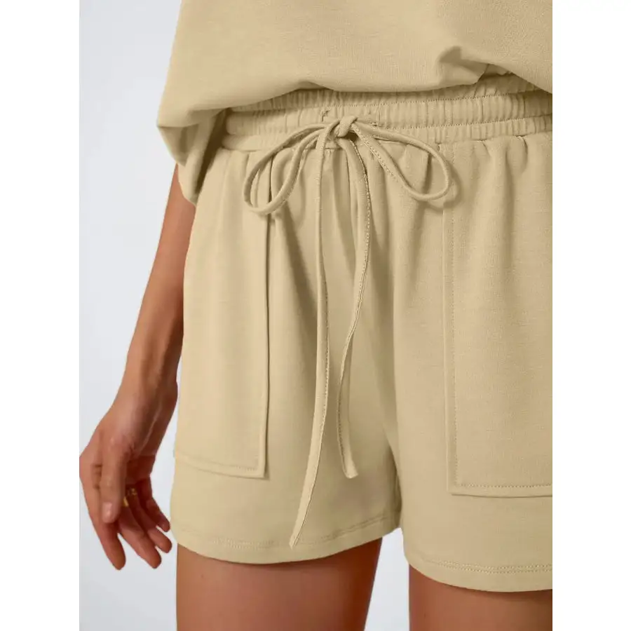 Round Neck Cap Sleeve Top and Shorts Set