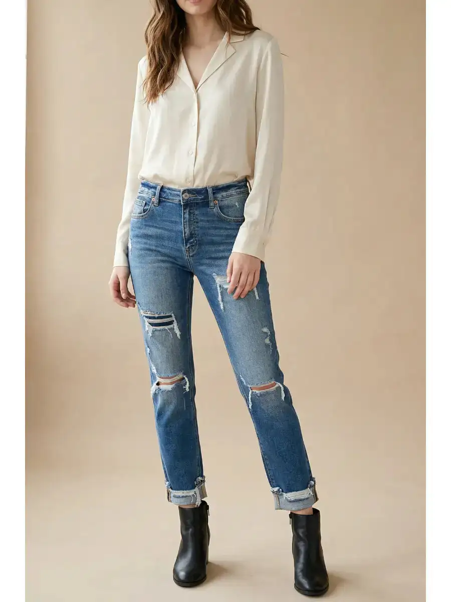 Classic High Rise Straight Leg Cropped Denim Jeans