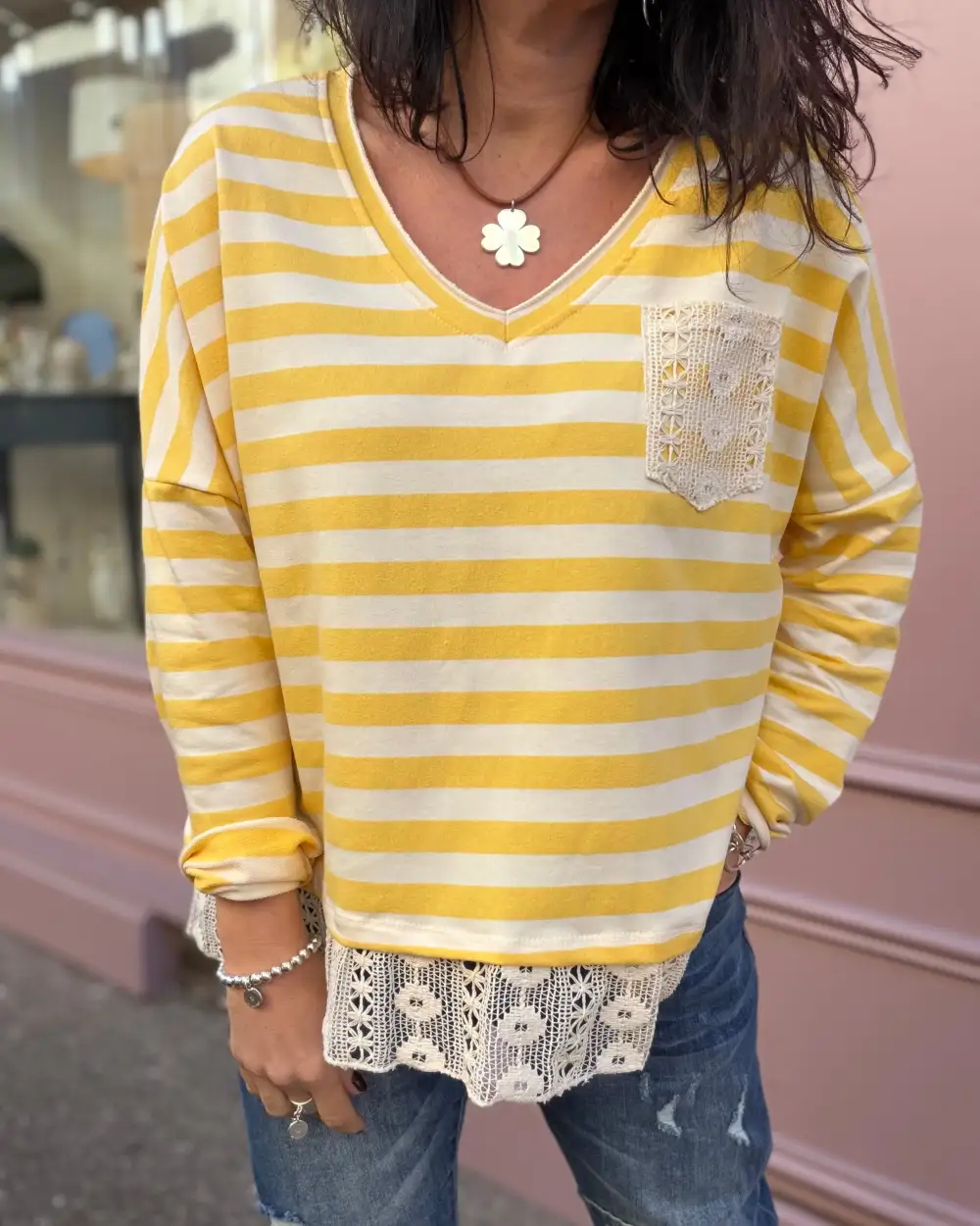 Classic Cotton Lace-Trim Blouse