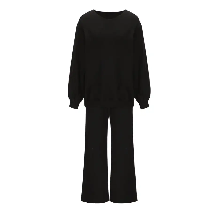 Casual Round Neck Long Sleeve Top and Pants Set