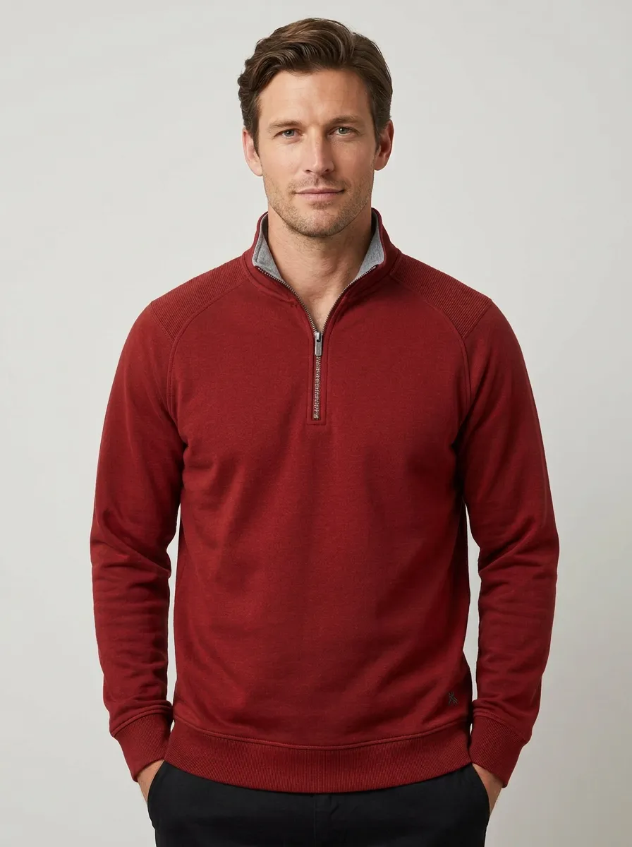 Men's Minimalist Panelled Textured Raglan Embroidered Emblem Quarter-Zip Sweatshirt