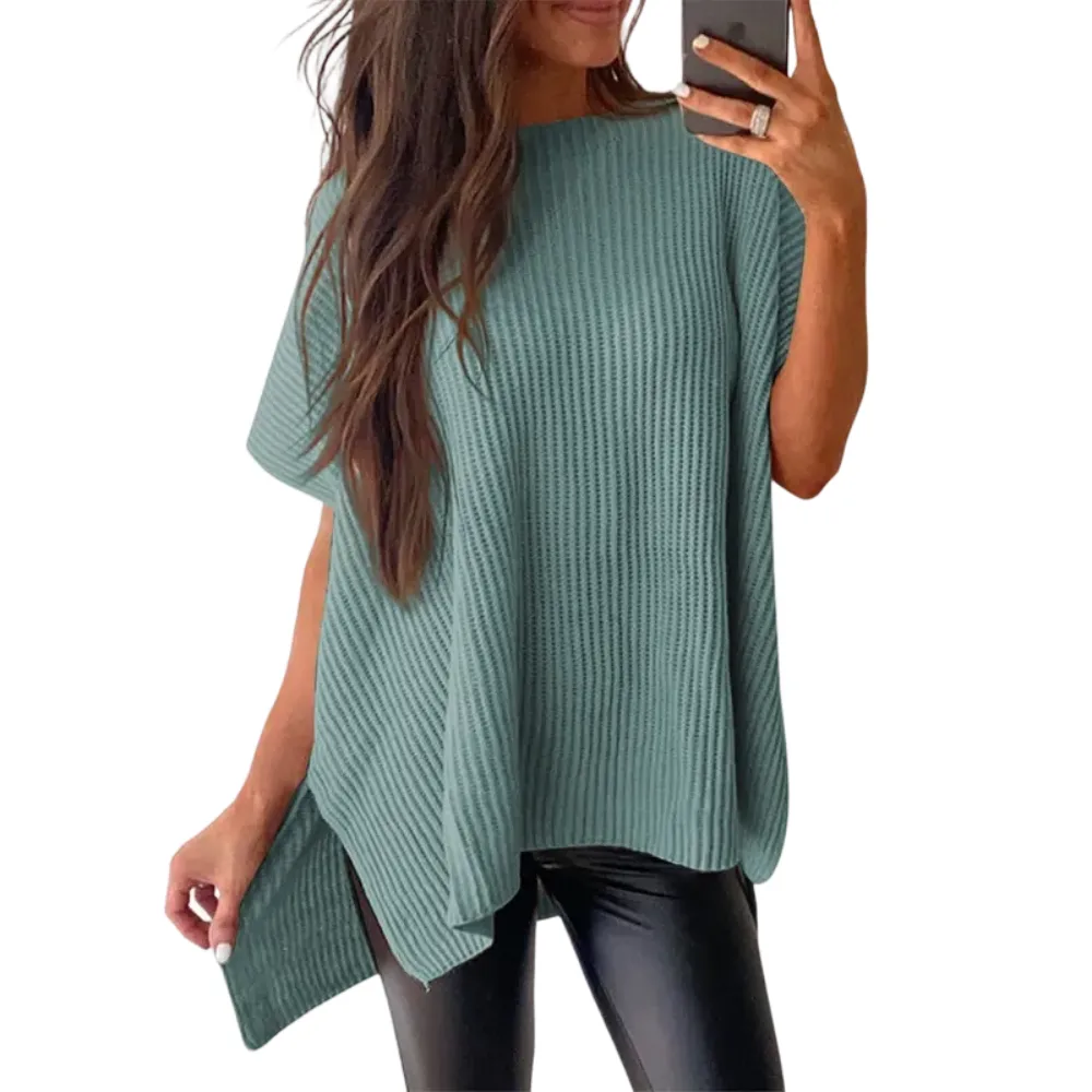 Women's loose-neckline short-sleeved sweater