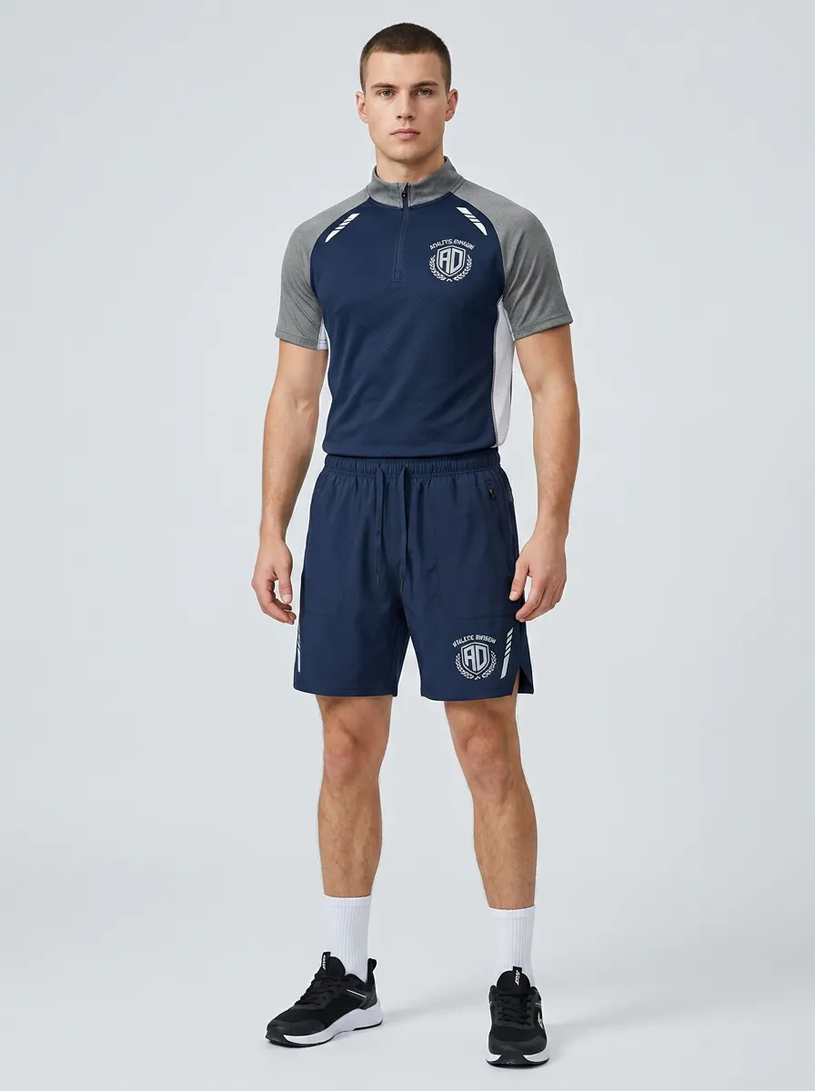 Men's Athletic Fitness Gym Logo Printed Sportswear Set