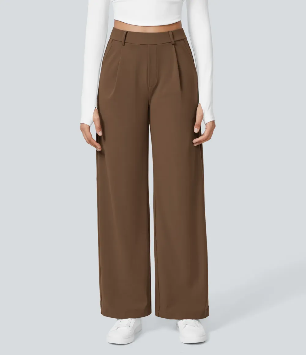 High Waisted Side Pocket Straight Leg Work Pants