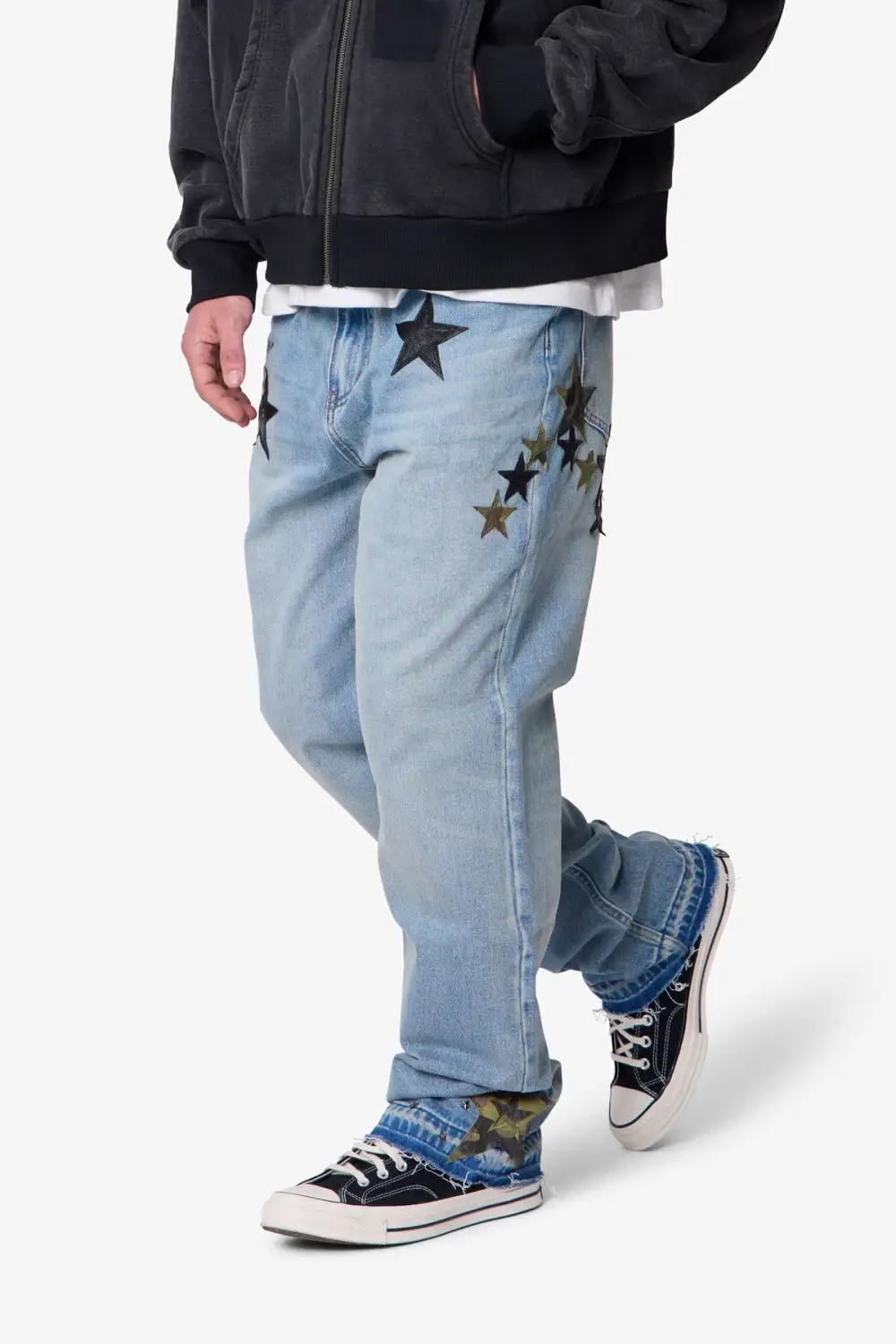 Baggy Patterned Star Patch Jeans