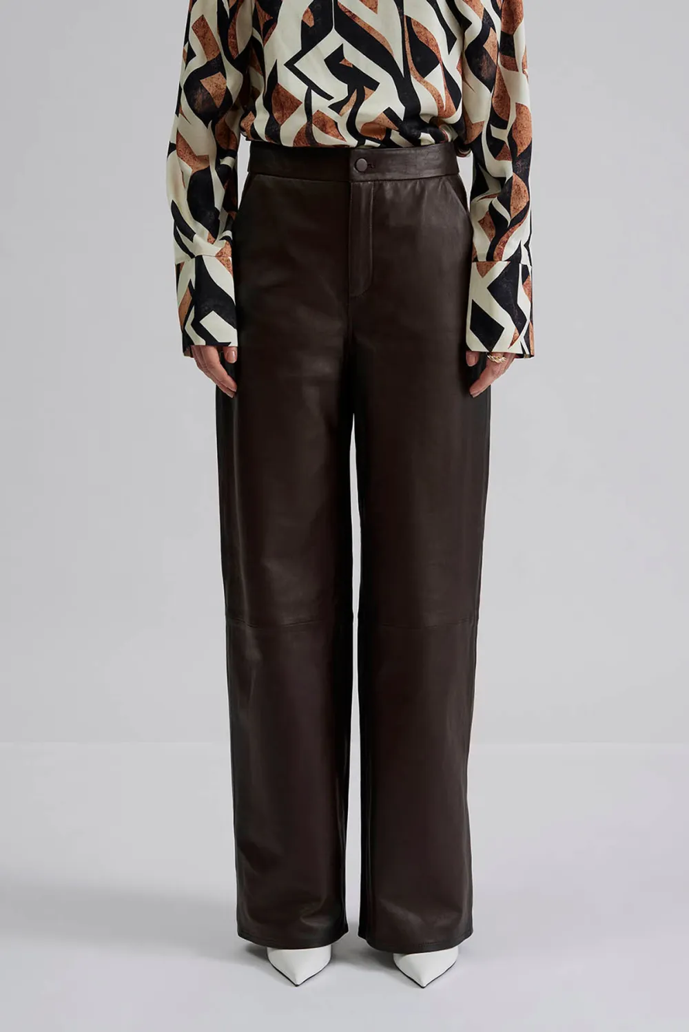 High Rise Wide Leg Leather Trousers