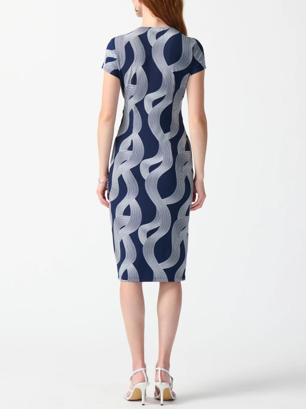 Navy Swirl Print Wrap Midi Dress