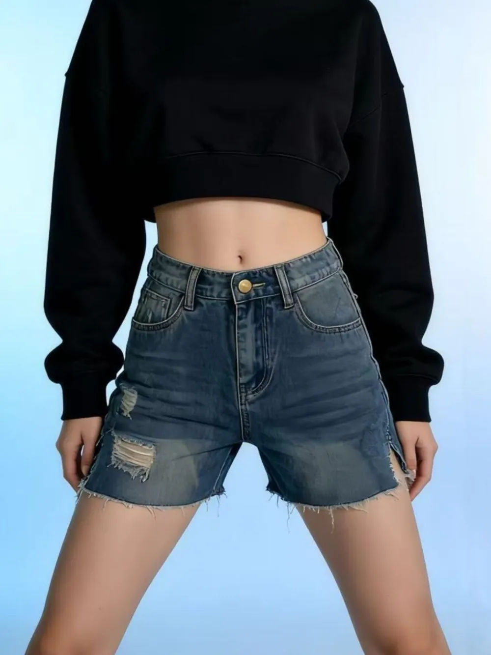 Everyday Buttoned Distressed Pocketed Denim Shorts