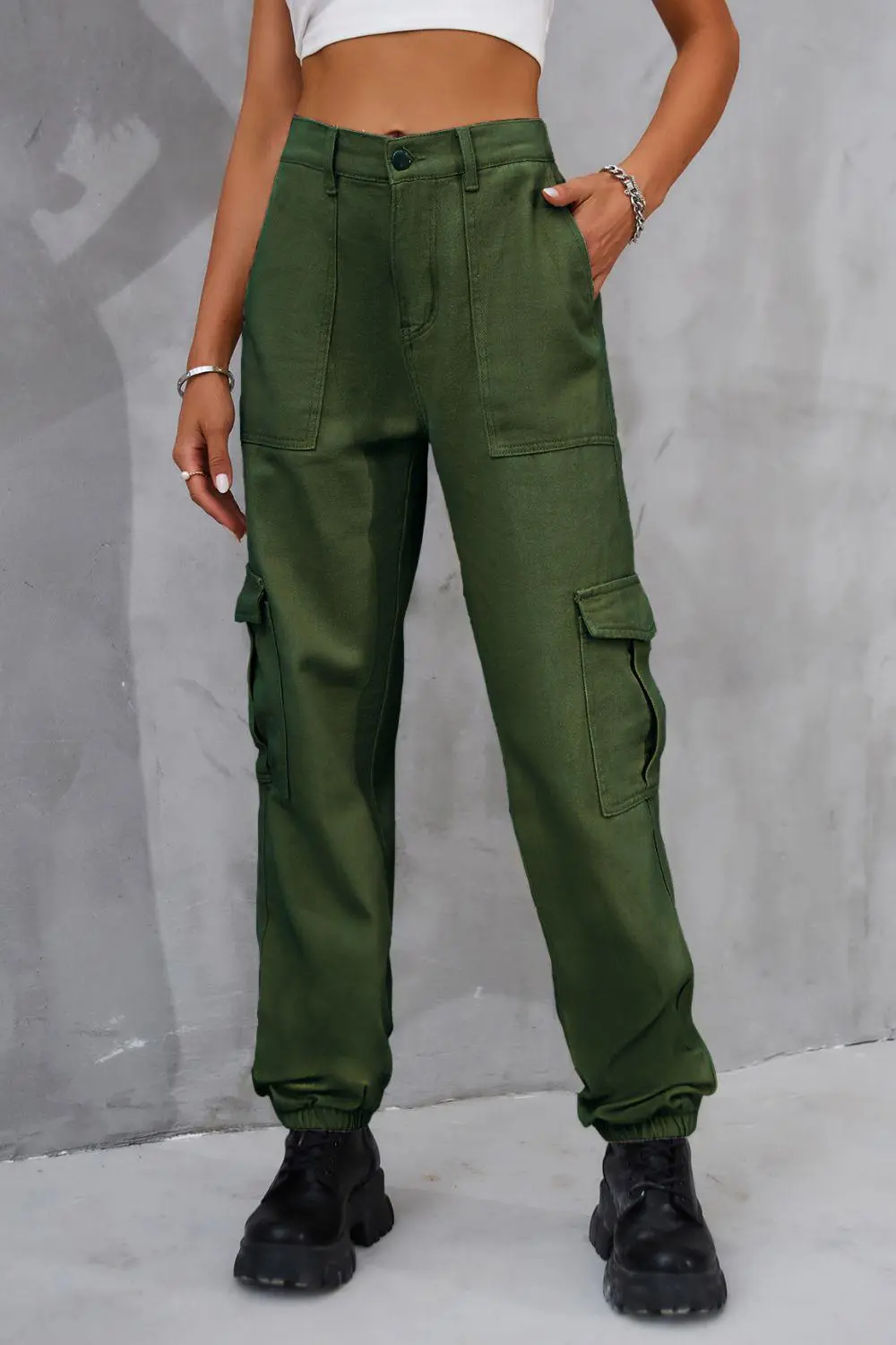 Utility High Waist Pocketed Denim Jeans