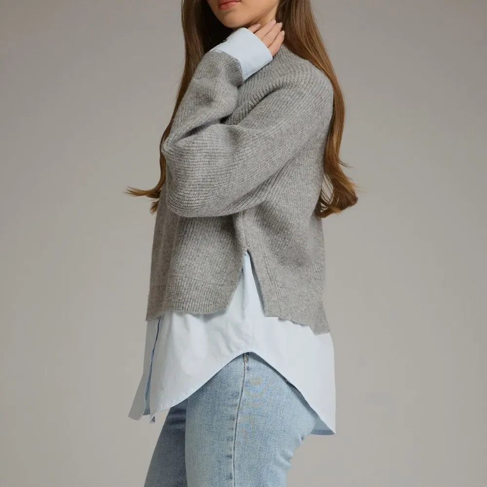 Relaxed Sweater With Layered Shirt Detail
