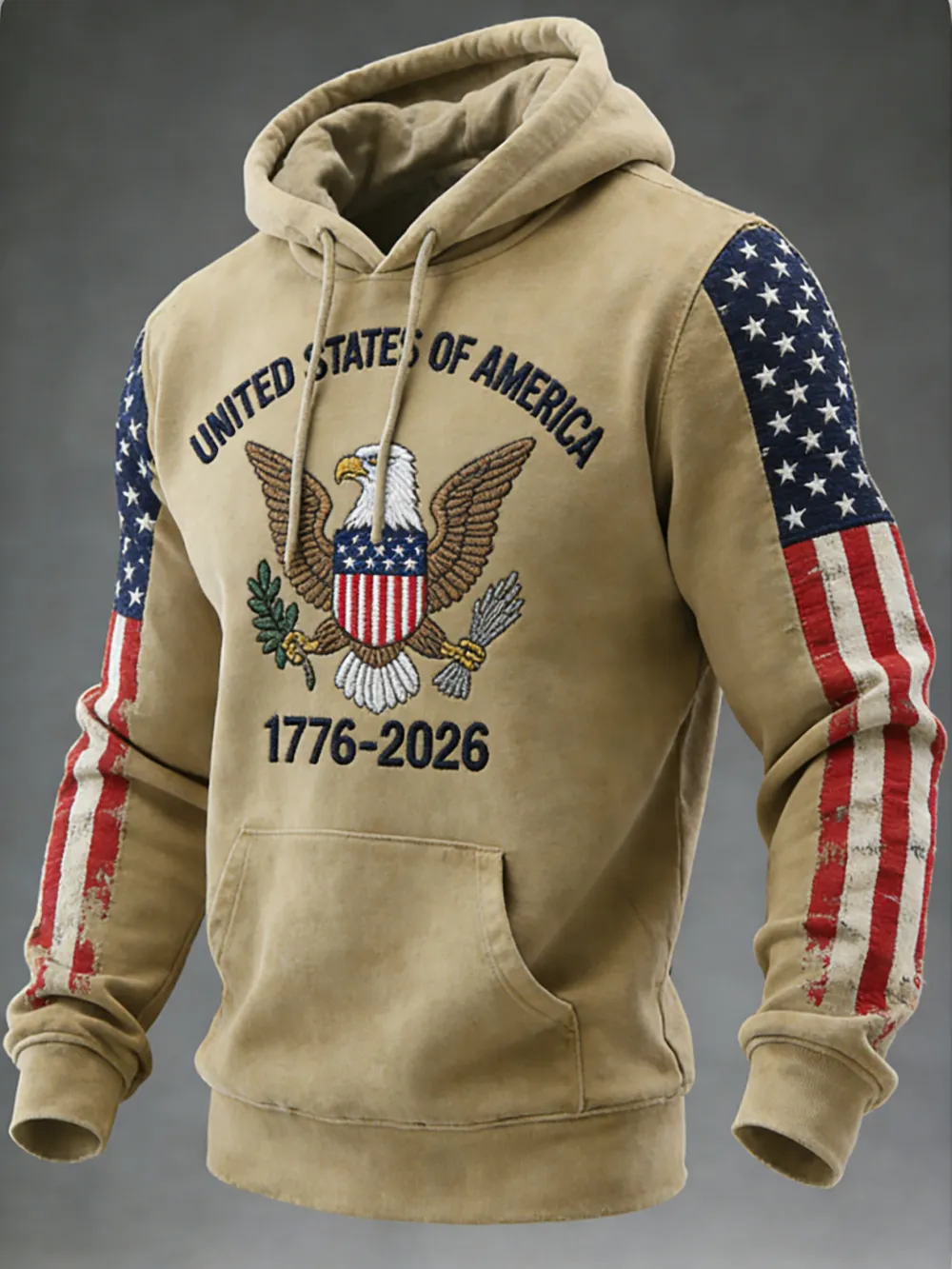 USA 250Th Anniversary ✦ Final Clearance Sale UNITED STATES OF AMERICA Embroidery Pattern Patchwork Hooded Sweatshirt