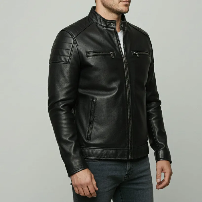 Utility Leather Biker Motorcycle Multi Pocket Jacket