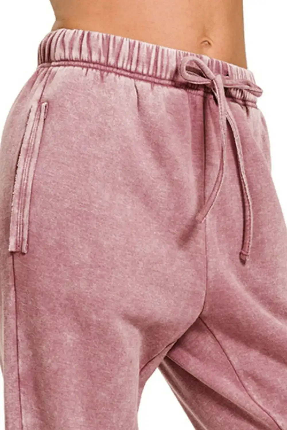 Drawstring Pocketed Fleece Acid-Wash Sweatpants