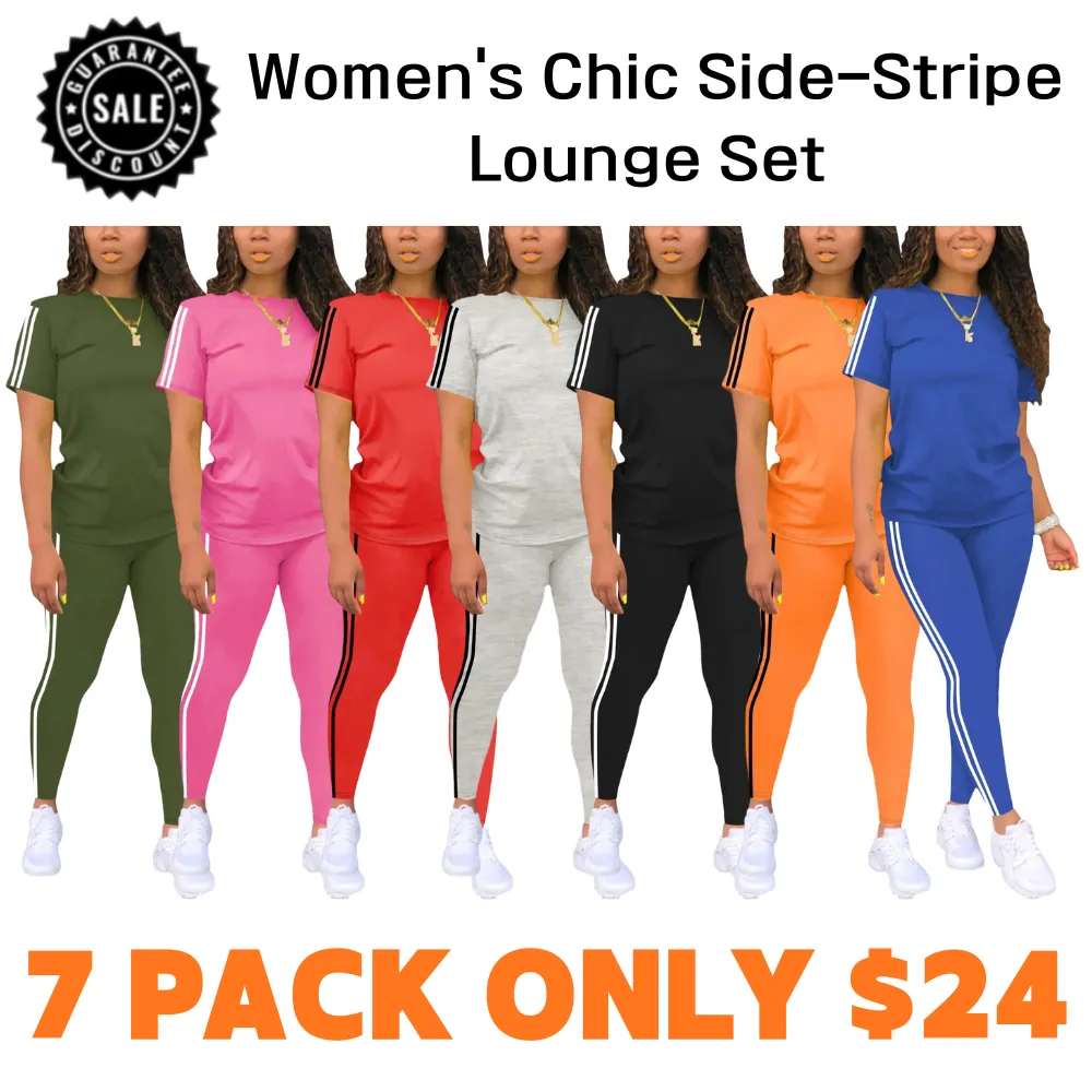 Women's Chic Side-Stripe Lounge Set – Casual Tee & Pants Two-Piece Outfit