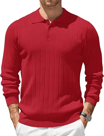 Mens Long Sleeve Knit Polo Sweater