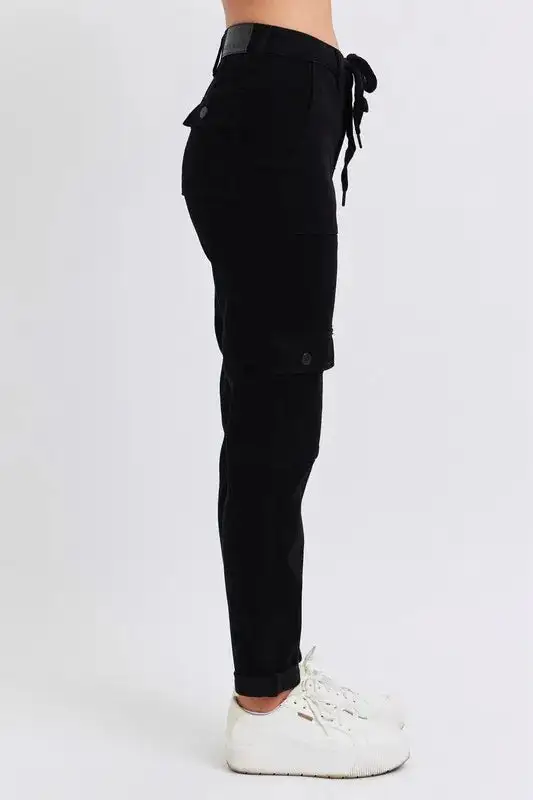 High-Waist Drawstring Cuffed Pocketed Cargo Jogger Pants