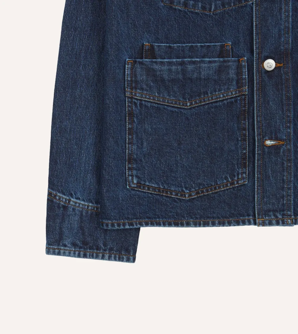 Dark Blue Denim Button Front Jacket