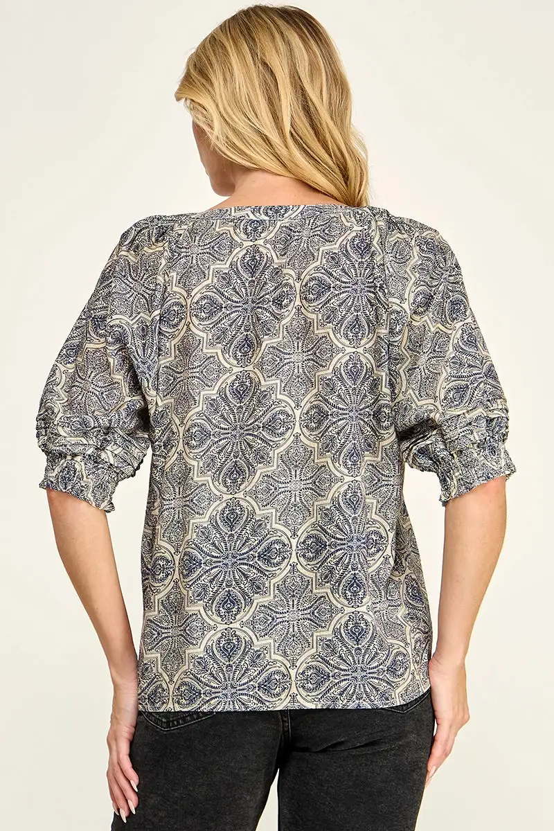 Short Sleeve Printed Blouse