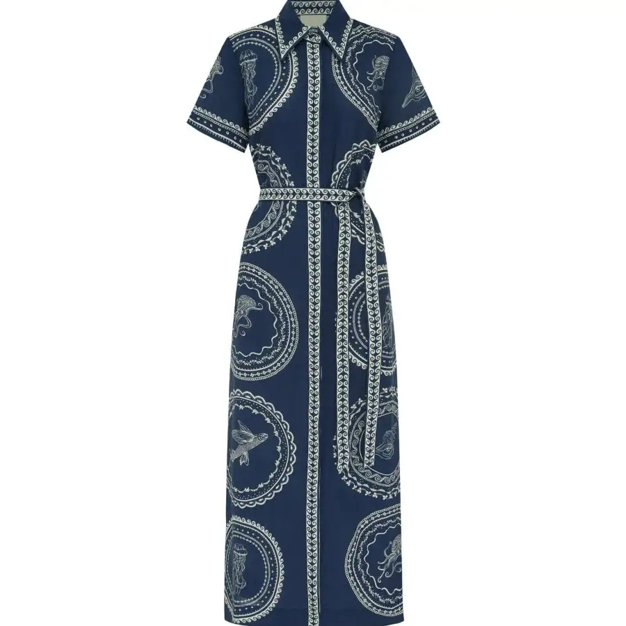 Printed Maxi Shirt Dress with Belt