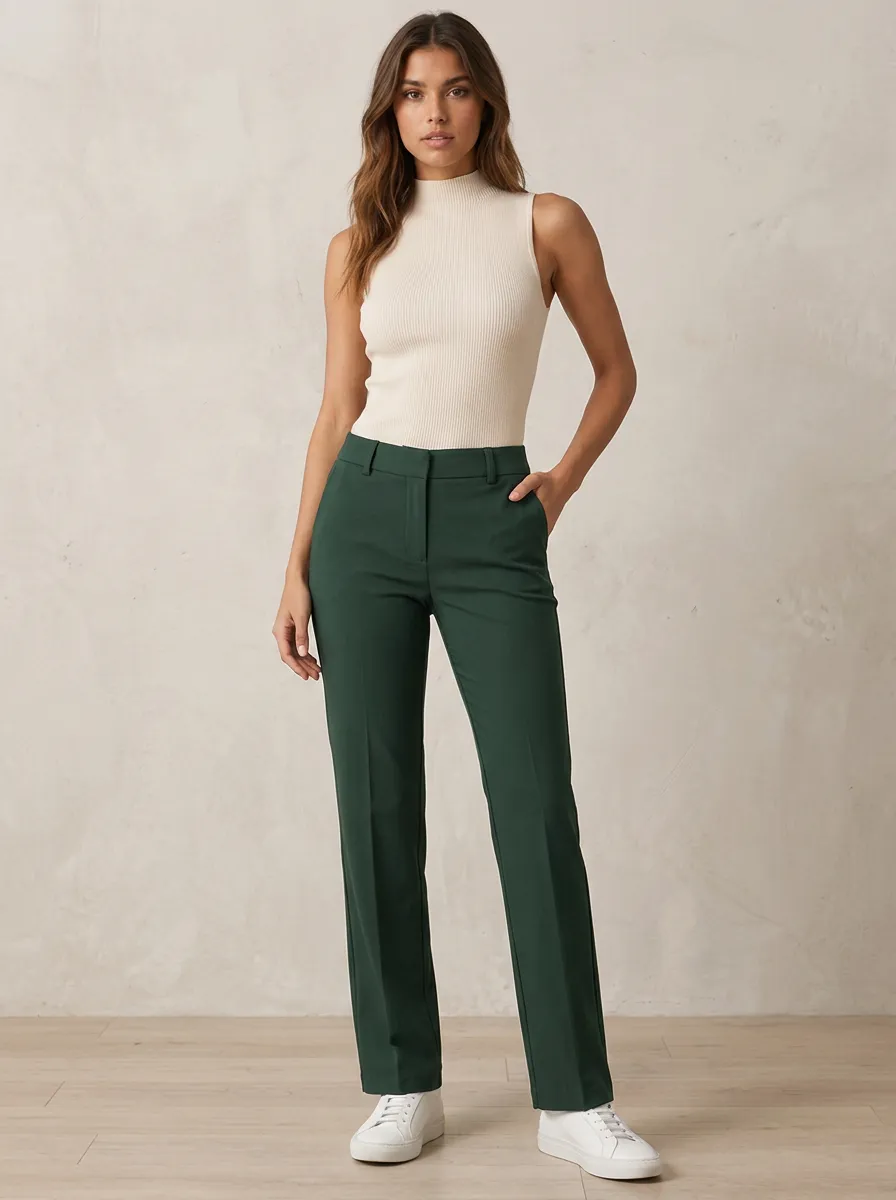 Women's Casual Office Dark Green Solid Color Slim Fit Trousers