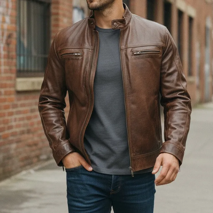 Heritage Leather Biker Motorcycle Quilted Jacket