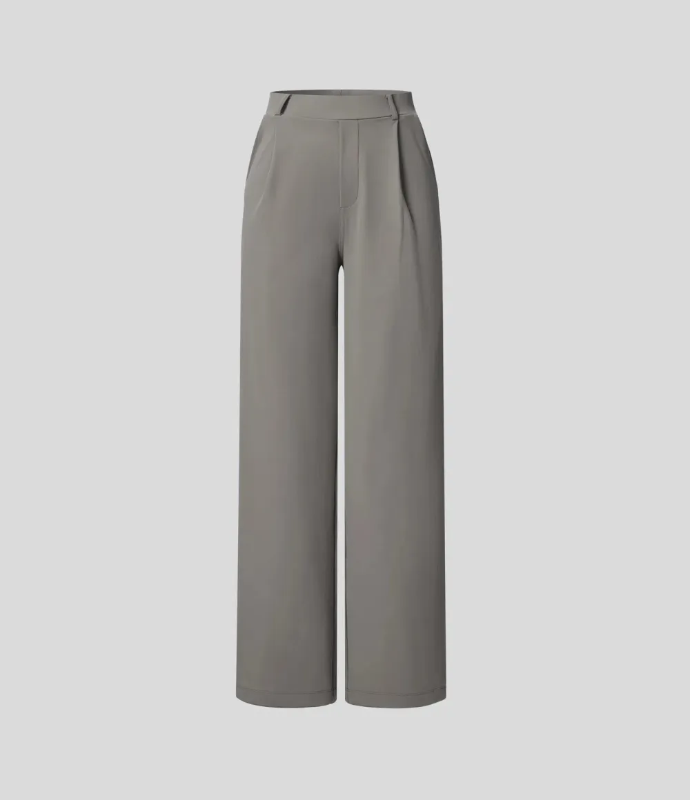 High Waisted Side Pocket Straight Leg Work Pants