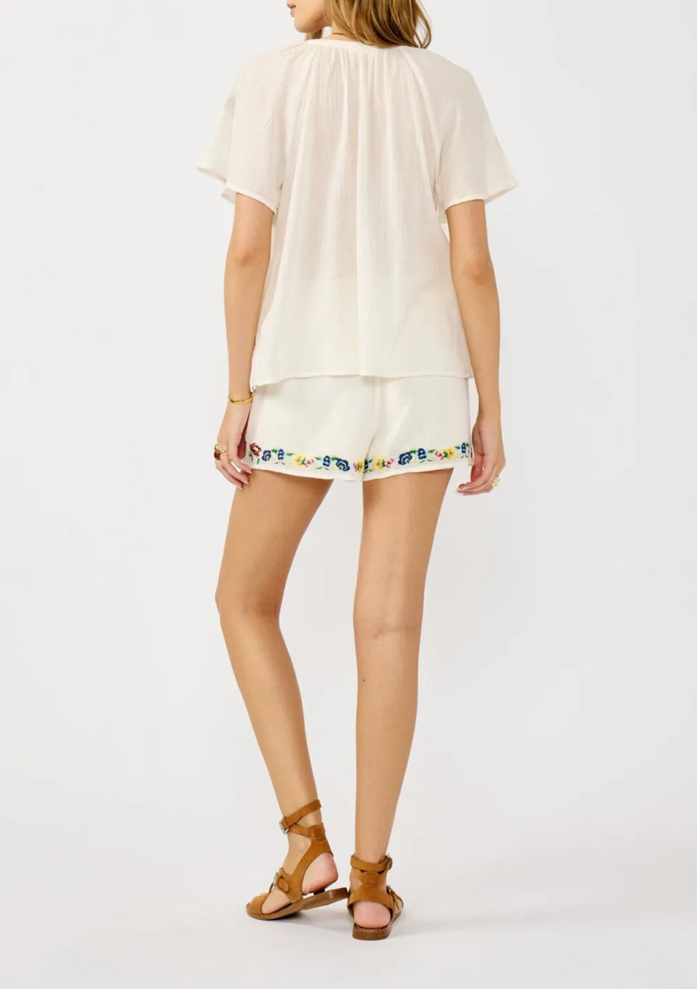 Flower Embroidered Drawstring Shorts