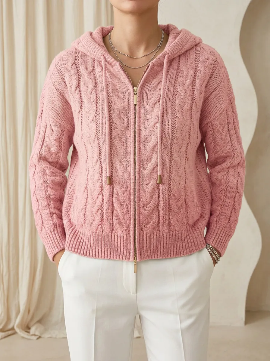 Refined Heritage-Look Women's Hooded Knit Cardigan