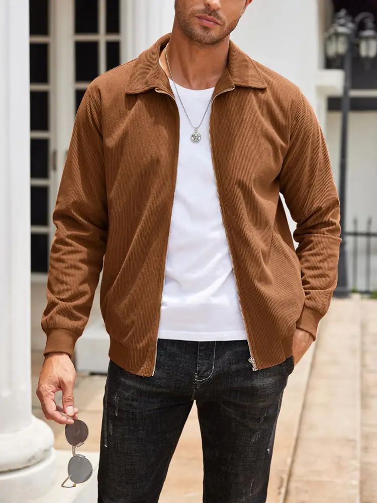 Casual Zip Up Corduroy Bomber Jacket