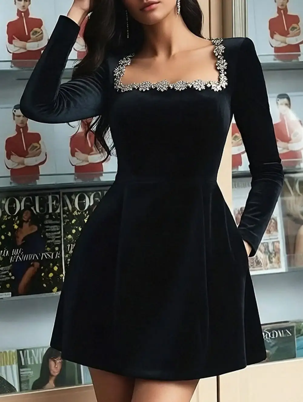 Velvet Square Neck Dress