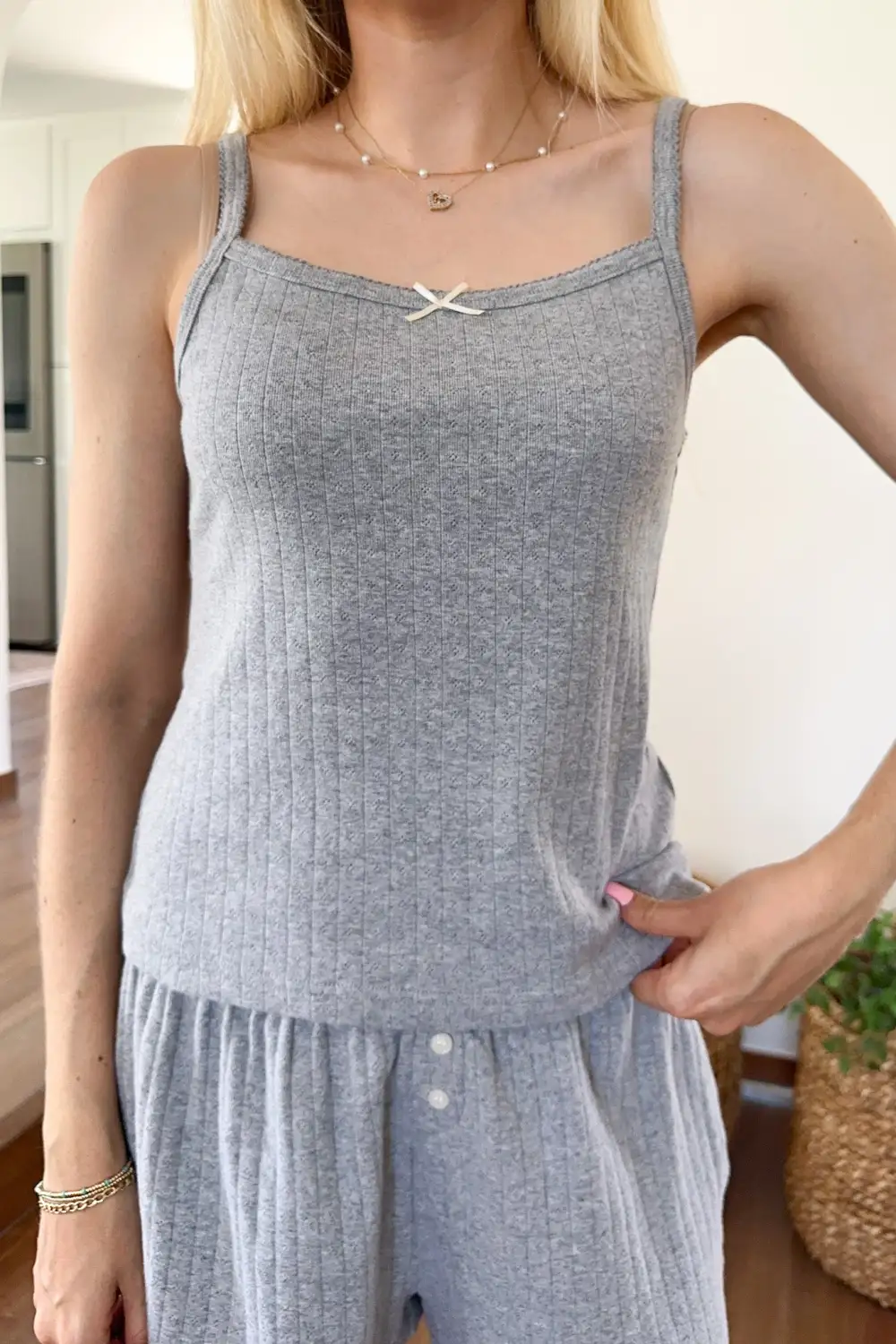 Boxy Fit Ribbed Knit Pointelle Tank Top