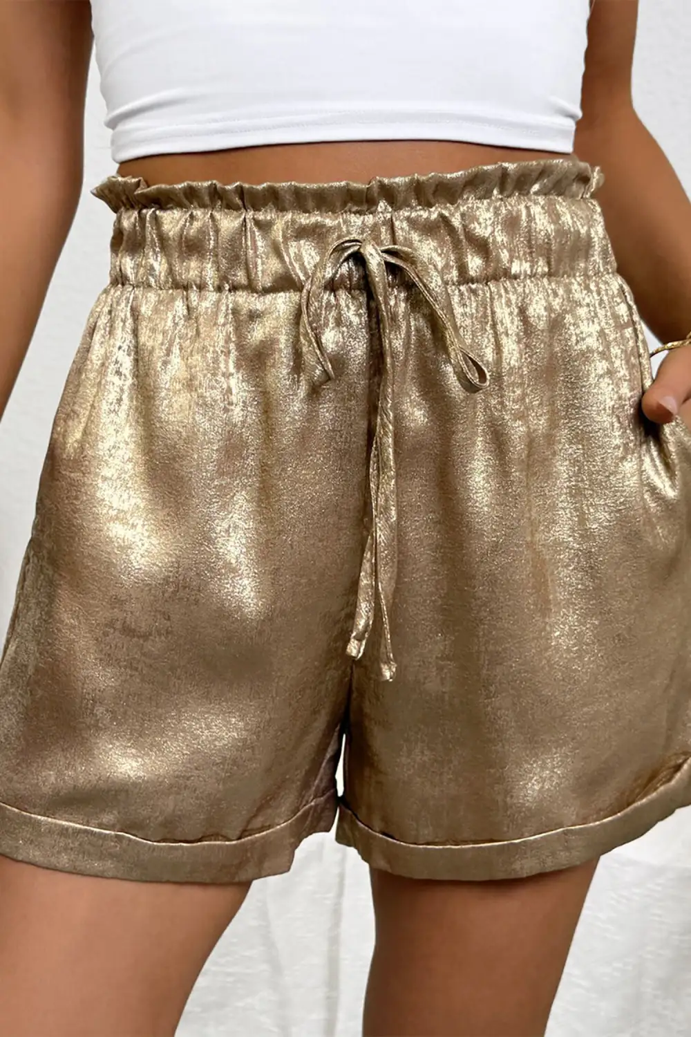 Elastic Waist Drawstring Casual Shorts