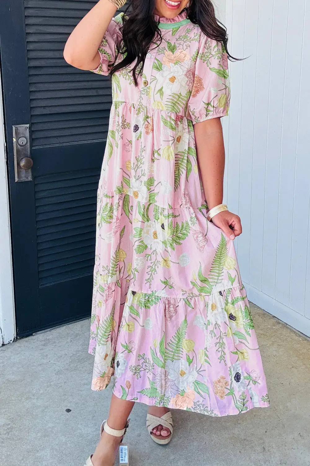 Floral Puff Sleeve High Neck Skirt
