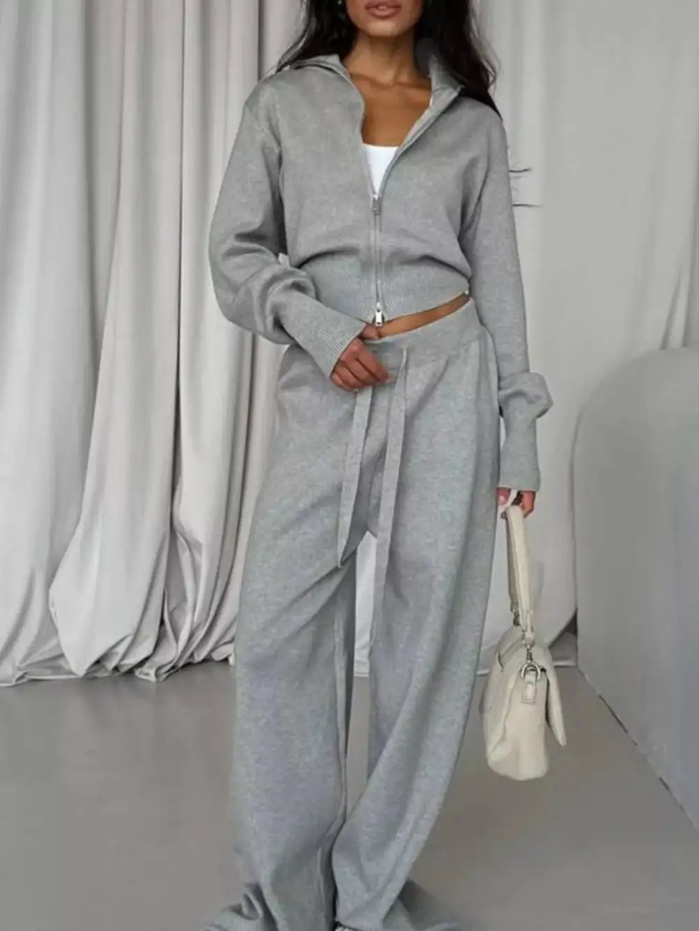 Zip Up Outerwear and Drawstring Pants Set
