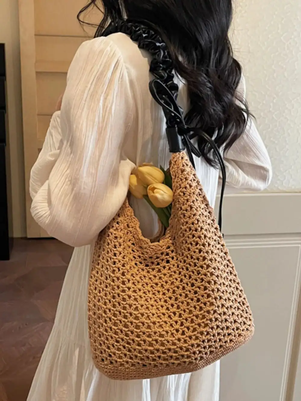 Crochet Ruched Shoulder Bag